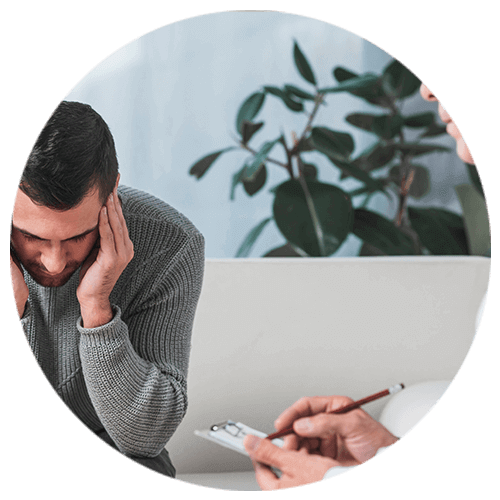 Man suffering from mental health issues in need of psychological testing