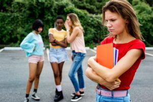 A teenage girl facing social anxiety